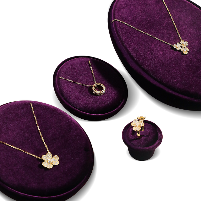 Yinbeini Mocha Brown Jewelry Showcase Organizer Velvet Jewelry Set Velvet Purple Ring Earring Necklace Holder Jeweler counter jewelry counter TB022