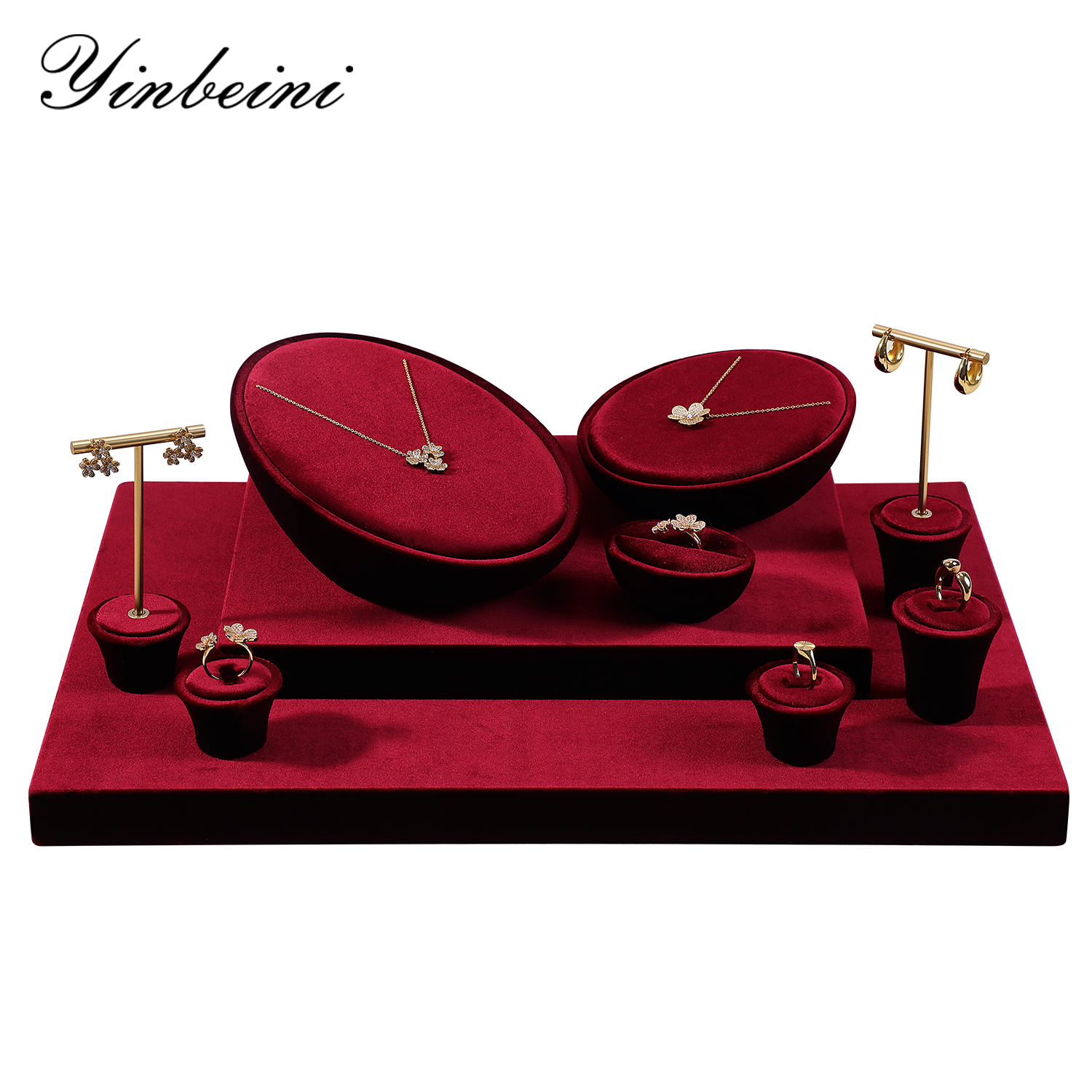 Yinbeini Velvet Jewelry Set Velvet Purple Ring Earring Necklace Holder Jewelry Showcase Organizer jeweler counter jewelry counter TB017