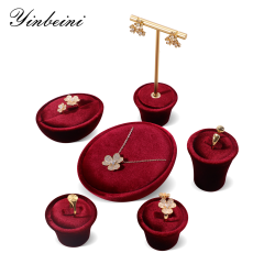 Yinbeini Olive Green Ring Earring Necklace Holder Jewelry Showcase Organizer Velvet Jewelry Set Velvet jeweler counter jewelry counter TB021
