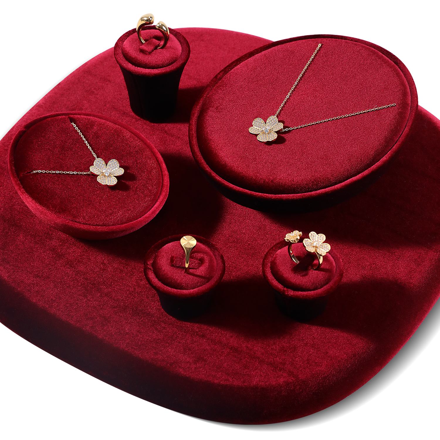 Yinbeini Mocha Brown Jewelry Showcase Organizer Velvet Jewelry Set Velvet Purple Ring Earring Necklace Holder Jeweler counter jewelry counter TB022