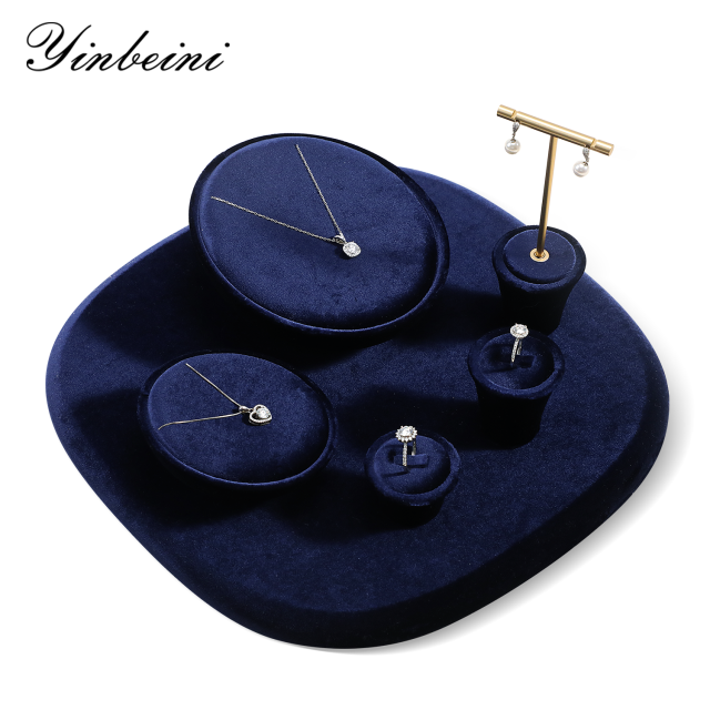 Yinbeini Mocha Brown Jewelry Showcase Organizer Velvet Jewelry Set Velvet Purple Ring Earring Necklace Holder Jeweler counter jewelry counter TB022