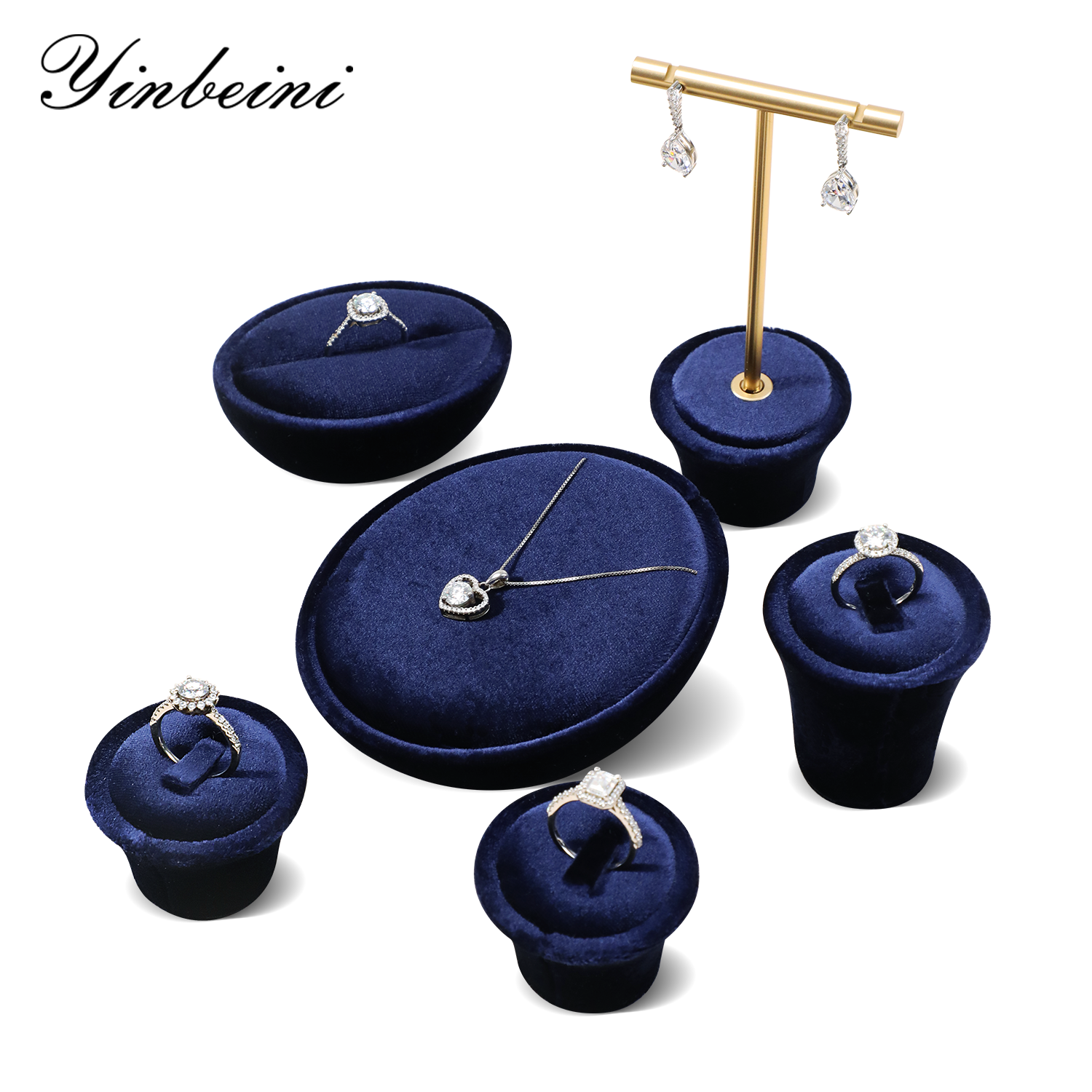 Yinbeini Velvet Jewelry Set Velvet Purple Ring Earring Necklace Holder Jewelry Showcase Organizer jeweler counter jewelry counter TB017