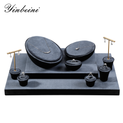 Yinbeini Velvet Jewelry Set Velvet Purple Ring Earring Necklace Holder Jewelry Showcase Organizer jeweler counter jewelry counter TB017