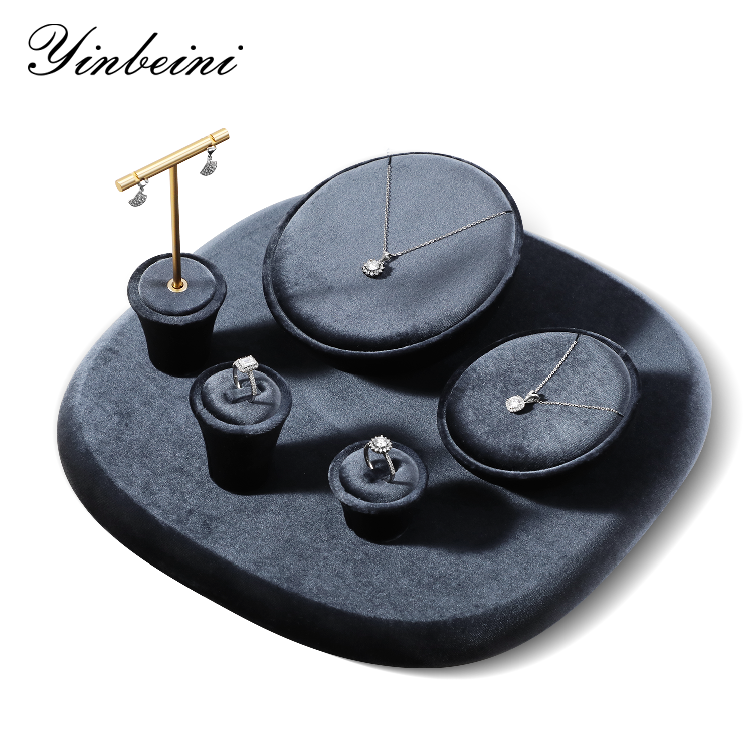 Yinbeini Velvet Ring Earring Necklace Holder Velvet Jewelry Set Jewelry Showcase Organizer jeweler counter jewelry counter TB018