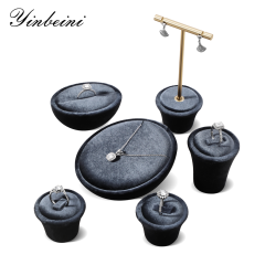 Yinbeini Mocha Brown Jewelry Showcase Organizer Velvet Jewelry Set Velvet Purple Ring Earring Necklace Holder Jeweler counter jewelry counter TB022