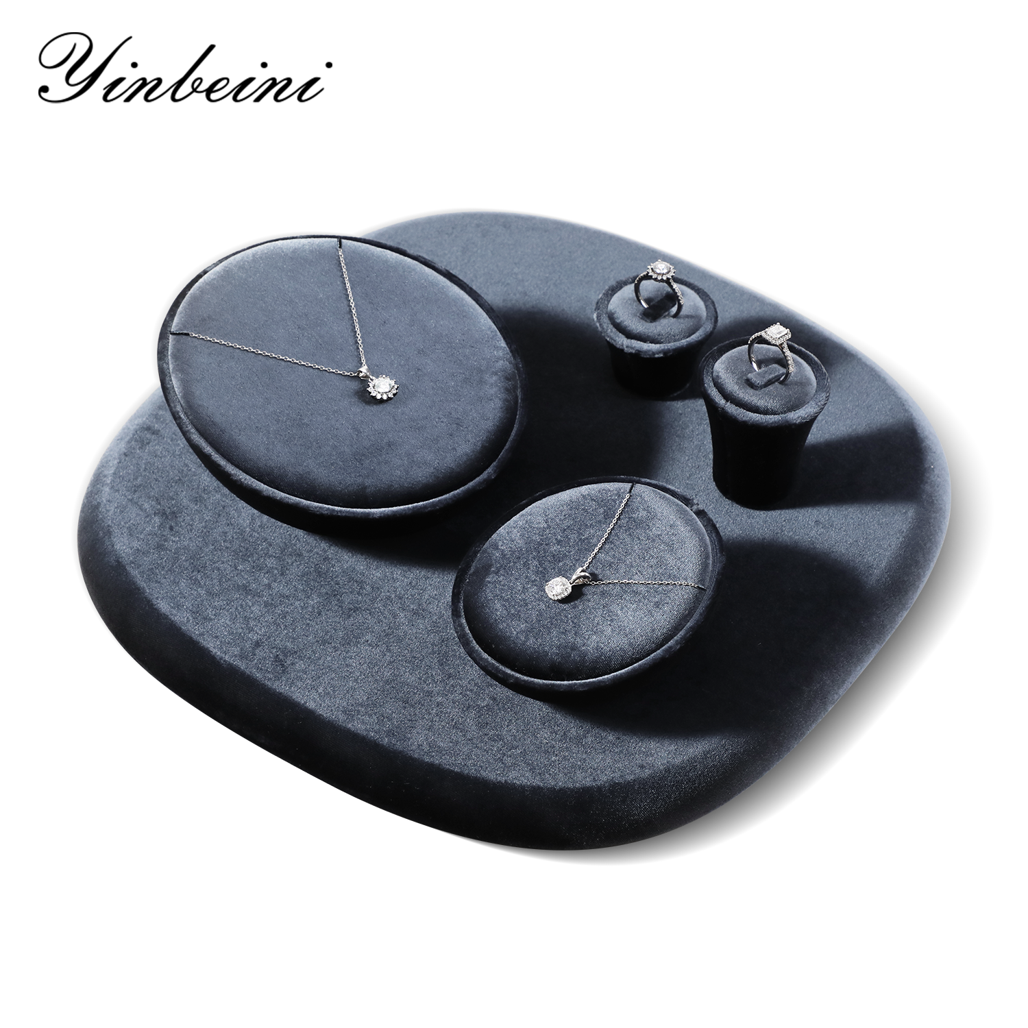 Yinbeini Mocha Brown Jewelry Showcase Organizer Velvet Jewelry Set Velvet Purple Ring Earring Necklace Holder Jeweler counter jewelry counter TB022