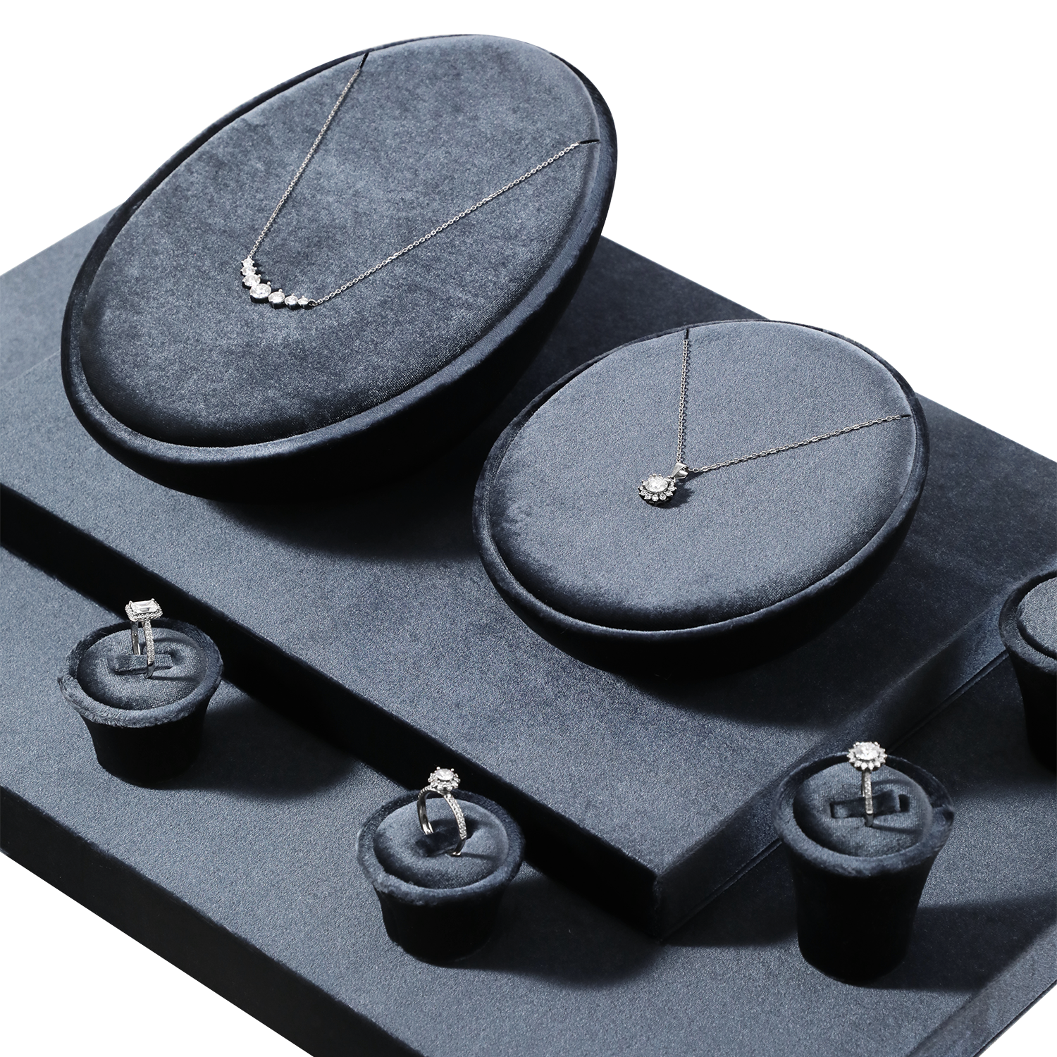 Yinbeini Velvet Blue Ring Necklace Earring Holder Velvet Jewelry Set  Jewelry Showcase Organizer jeweler counter jewelry counter TB019