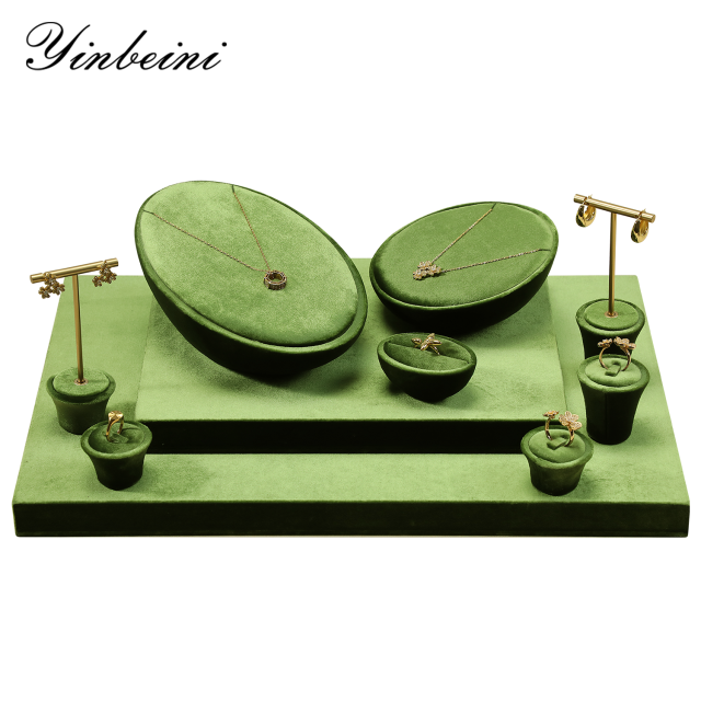 Yinbeini Velvet Jewelry Showcase Organizer Jewelry Set Velvet Grey Ring Earring Necklace Holder jeweler counter jewelry counter TB020