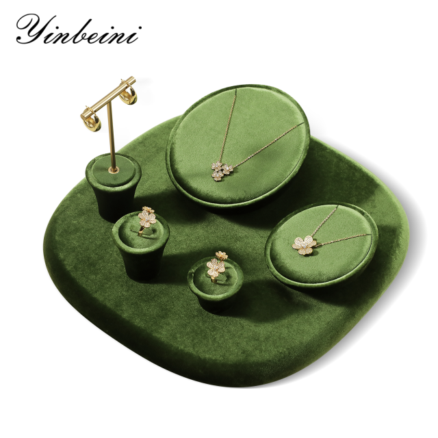 Yinbeini Velvet Jewelry Showcase Organizer Jewelry Set Velvet Grey Ring Earring Necklace Holder jeweler counter jewelry counter TB020