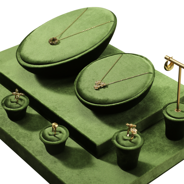 Yinbeini Mocha Brown Jewelry Showcase Organizer Velvet Jewelry Set Velvet Purple Ring Earring Necklace Holder Jeweler counter jewelry counter TB022