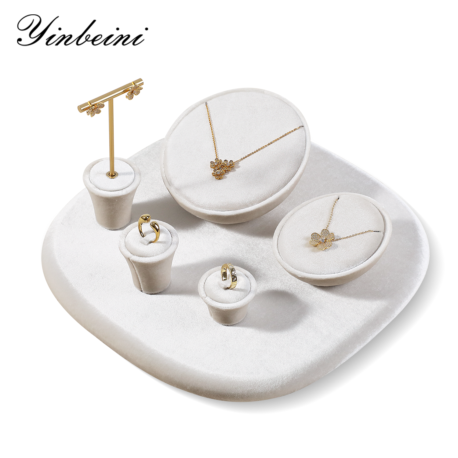 Yinbeini Olive Green Ring Earring Necklace Holder Jewelry Showcase Organizer Velvet Jewelry Set Velvet jeweler counter jewelry counter TB021