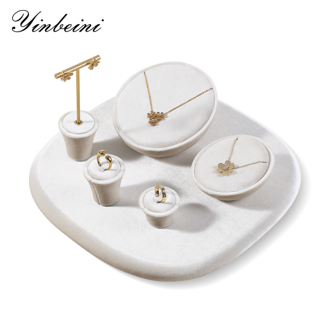 Yinbeini Olive Green Ring Earring Necklace Holder Jewelry Showcase Organizer Velvet Jewelry Set Velvet jeweler counter jewelry counter TB021