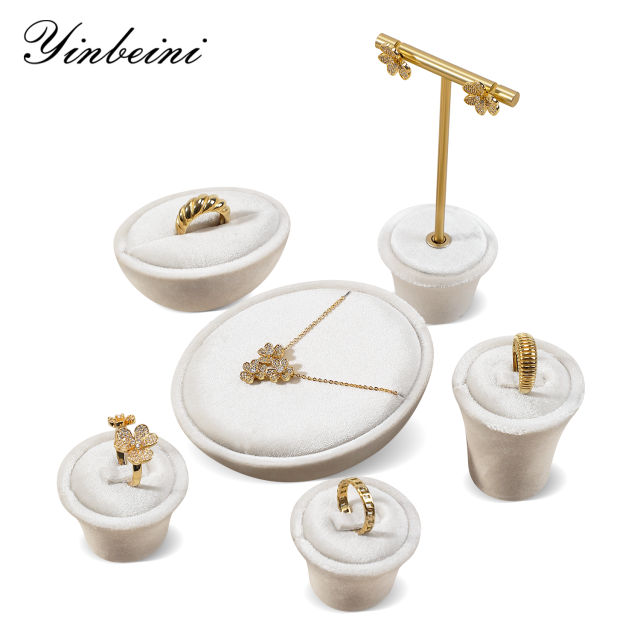 Yinbeini Mocha Brown Jewelry Showcase Organizer Velvet Jewelry Set Velvet Purple Ring Earring Necklace Holder Jeweler counter jewelry counter TB022