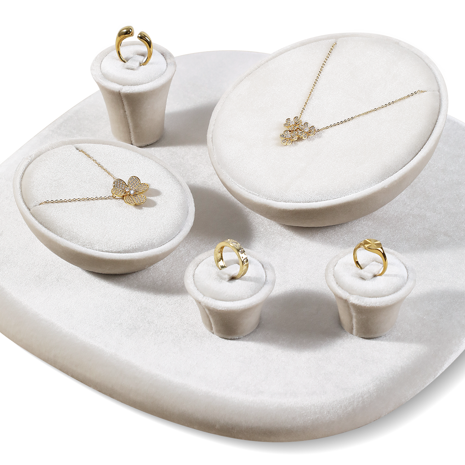 Yinbeini Velvet Jewelry Showcase Organizer Jewelry Set Velvet Grey Ring Earring Necklace Holder jeweler counter jewelry counter TB020