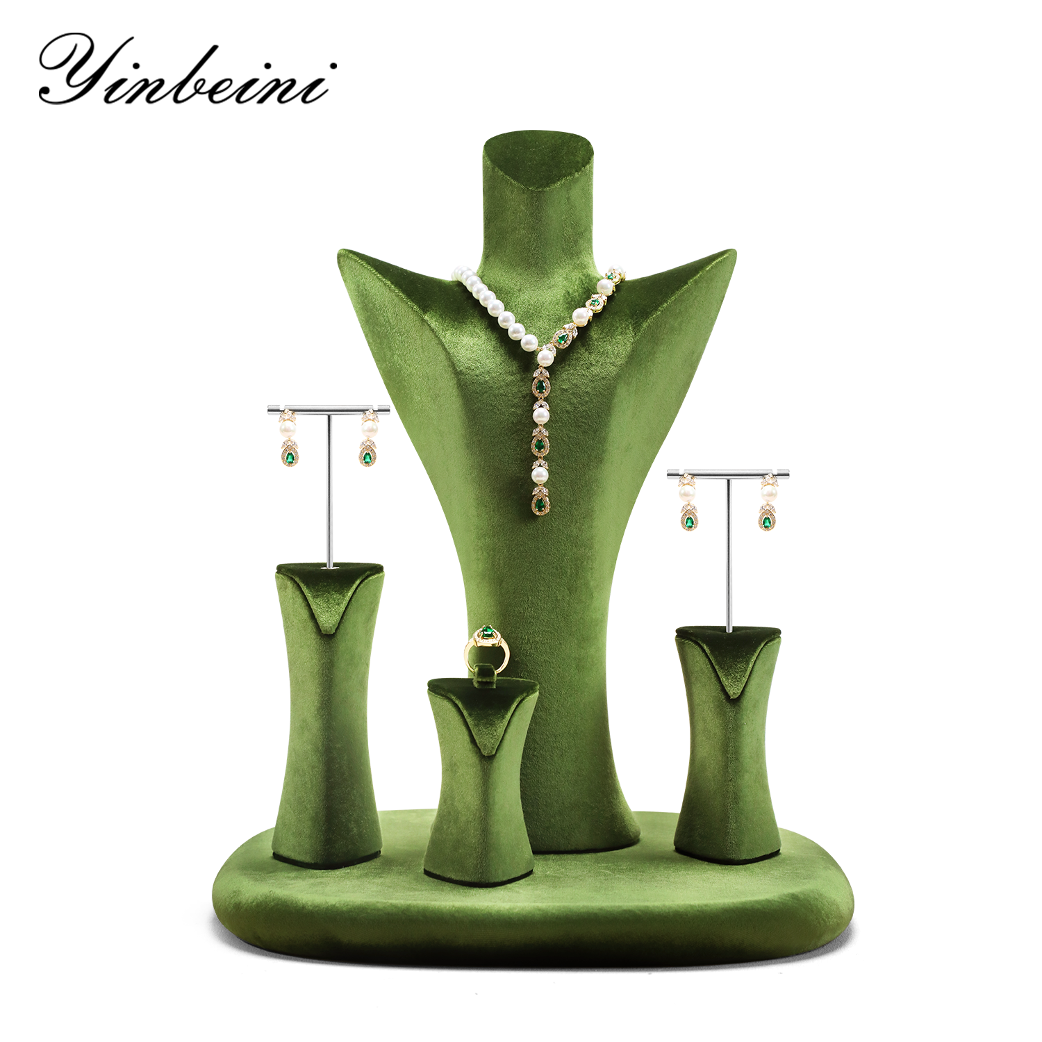 Yinbeini T Shape Earring Holder Green Jewelry Display Stand with Metal Bar for Displaying Multiple Earring Styles TB056