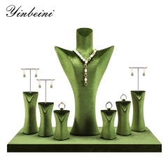 Yinbeini T Shape Earring Holder Green Jewelry Display Stand with Metal Bar for Displaying Multiple Earring Styles TB056