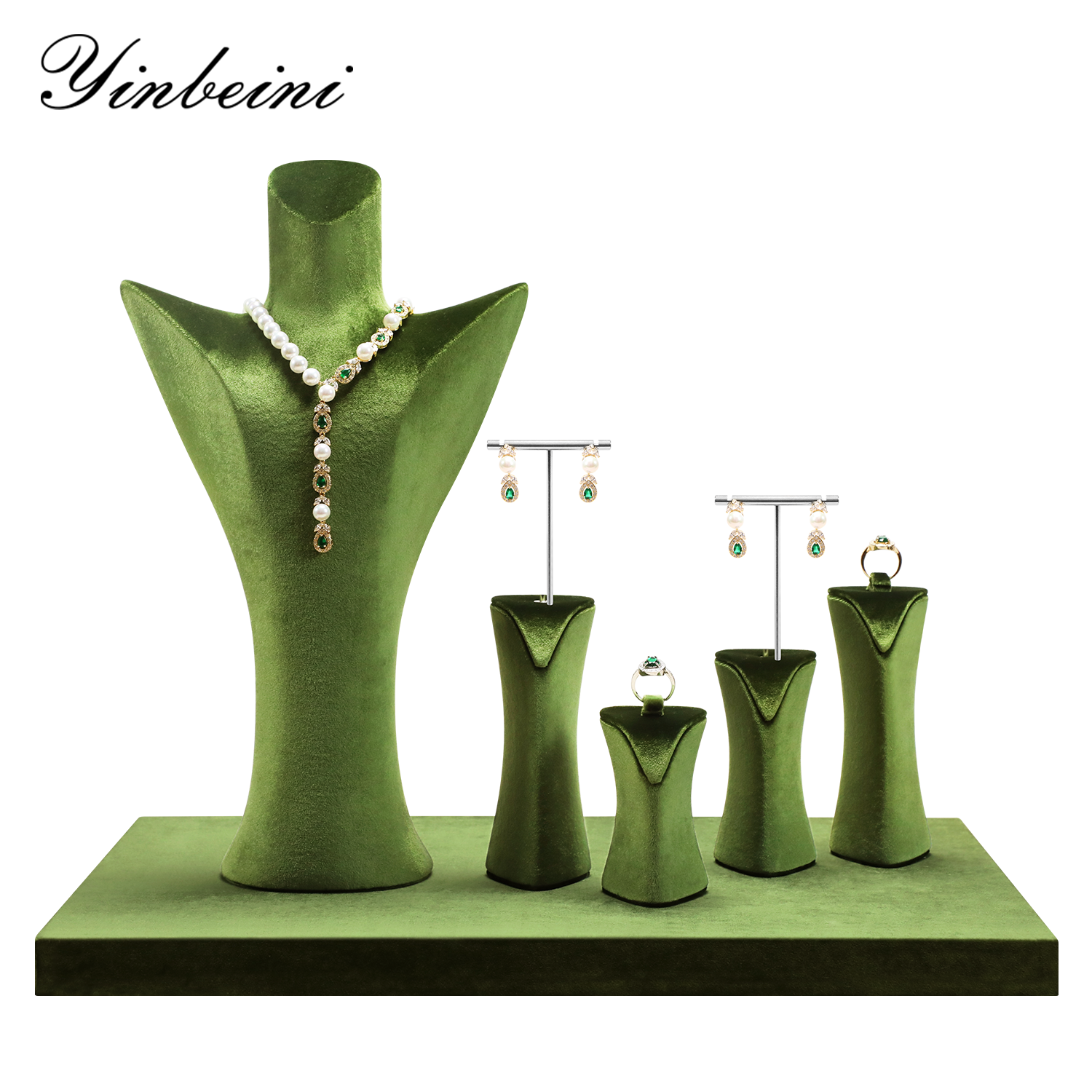 Yinbeini T Shape Earring Holder Green Jewelry Display Stand with Metal Bar for Displaying Multiple Earring Styles TB056