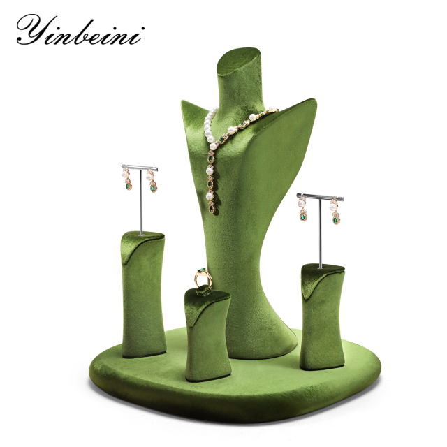 Yinbeini T Shape Earring Holder Green Jewelry Display Stand with Metal Bar for Displaying Multiple Earring Styles TB056