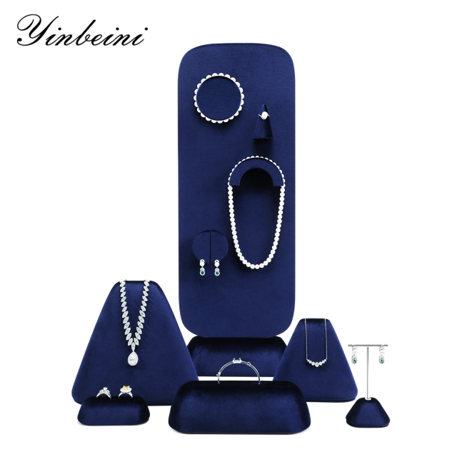 Yinbeini Premium Blue Velvet Jewelry Display Set for High End Jewelry Ideal for Luxury Boutiques Jewelry Shows and Wedding Exhibitions TB060