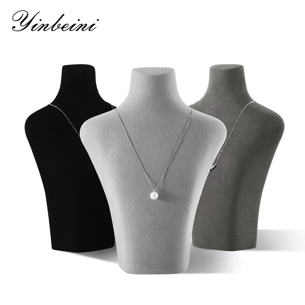 Yinbeini Jewelry Display Props Necklace Display Stand Vertical Mannequin Stand  Microfiber Portrait display stand Jeweler's jewelry counter Black RX006