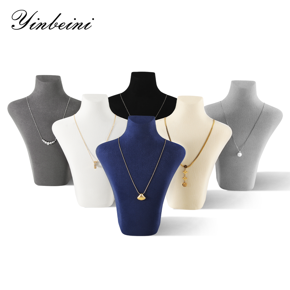 Yinbeini Necklace Display Stand Vertical Mannequin Stand  Portrait display stand Microfiber Jewelry Display Props Jeweler's jewelry counter Gray RX004