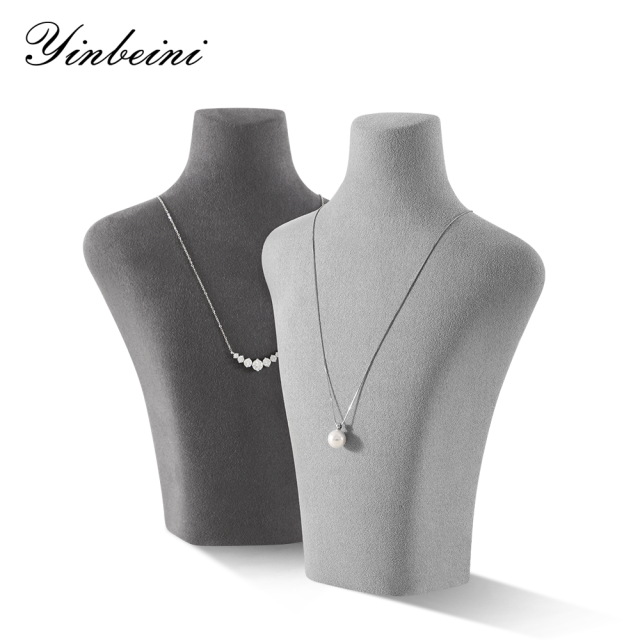 Yinbeini Necklace Display Stand Vertical Mannequin Stand  Portrait display stand Microfiber Jewelry Display Props Jeweler's jewelry counter Gray RX004