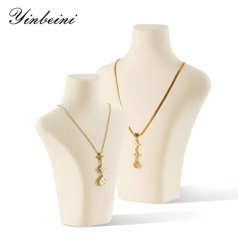 Yinbeini Necklace Display Stand Vertical Mannequin Stand Microfiber Portrait display stand Jewelry Display Props Jeweler's jewelry counter Beige RX002