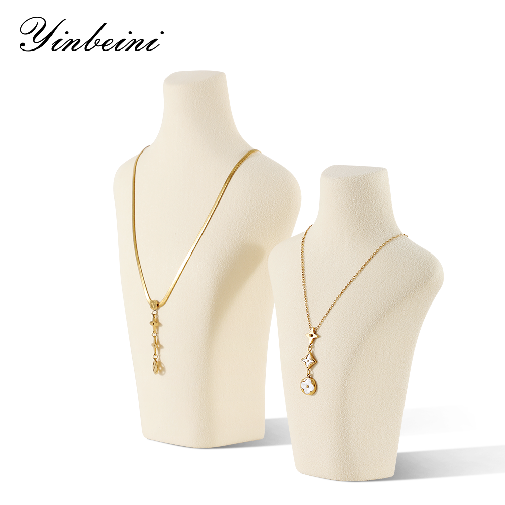 Yinbeini Necklace Display Stand Vertical Mannequin Stand Microfiber Portrait display stand Jewelry Display Props Jeweler's jewelry counter Beige RX002