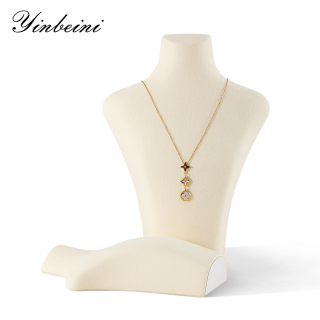 Yinbeini Necklace Display Stand Vertical Mannequin Stand Microfiber Portrait display stand Jewelry Display Props Jeweler's jewelry counter Beige RX002