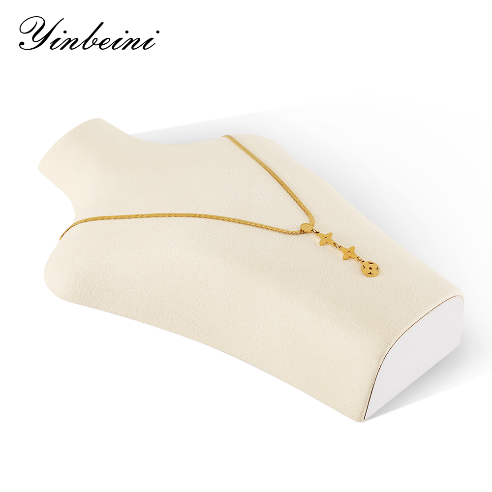 Yinbeini Necklace Display Stand Vertical Mannequin Stand Microfiber Portrait display stand Jewelry Display Props Jeweler's jewelry counter Beige RX002