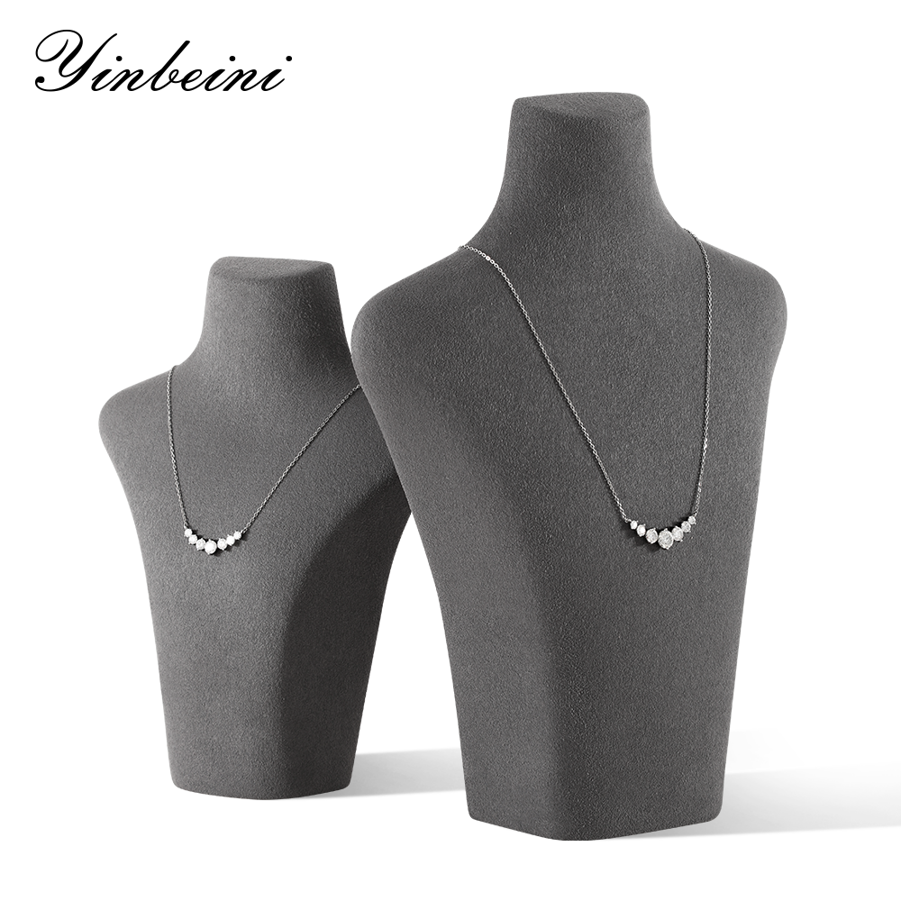 Yinbeini Necklace Display Stand Vertical Mannequin Stand  Portrait display stand Microfiber Jewelry Display Props Jeweler's jewelry counter Gray RX004