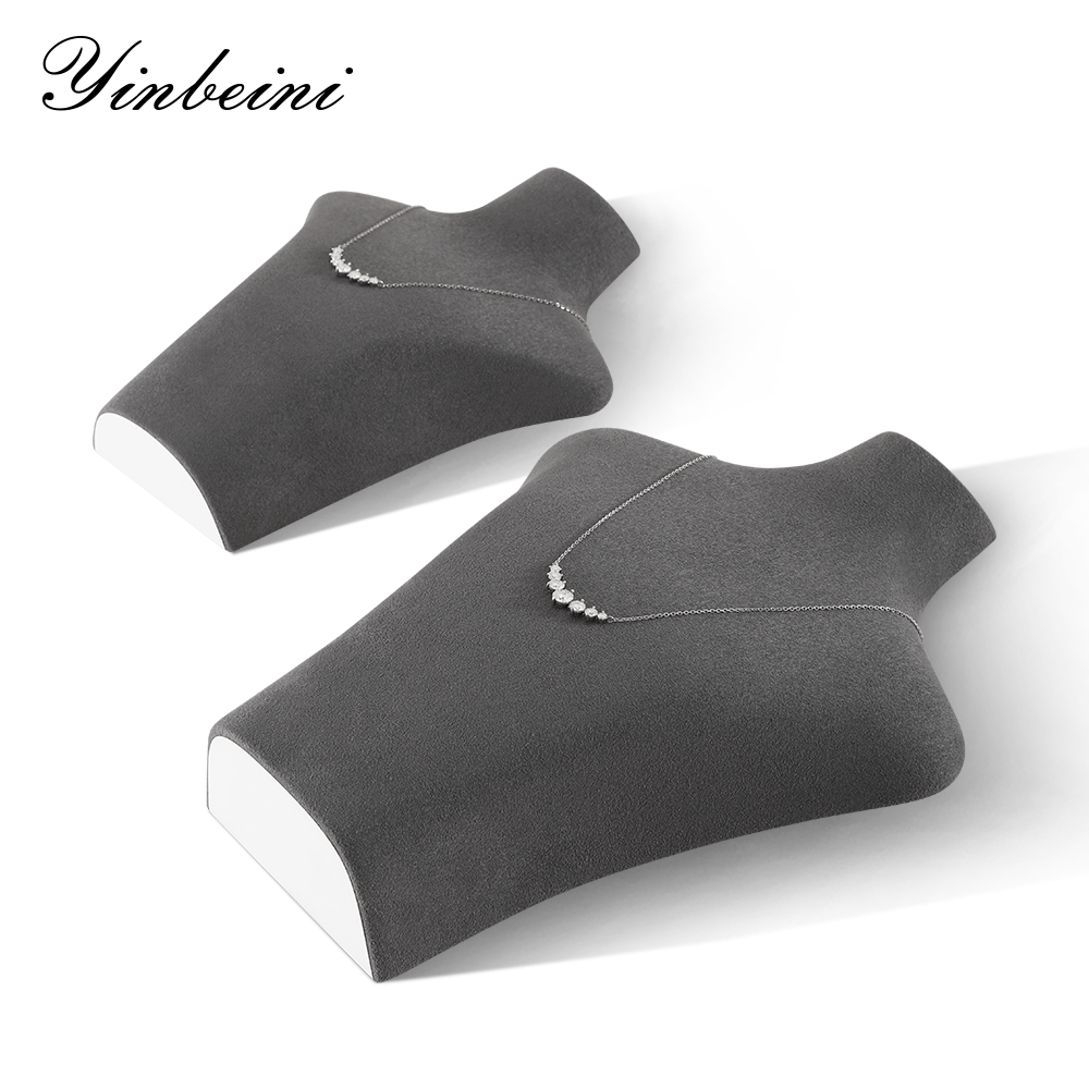 Yinbeini Necklace Display Stand Vertical Mannequin Stand  Portrait display stand Microfiber Jewelry Display Props Jeweler's jewelry counter Gray RX004