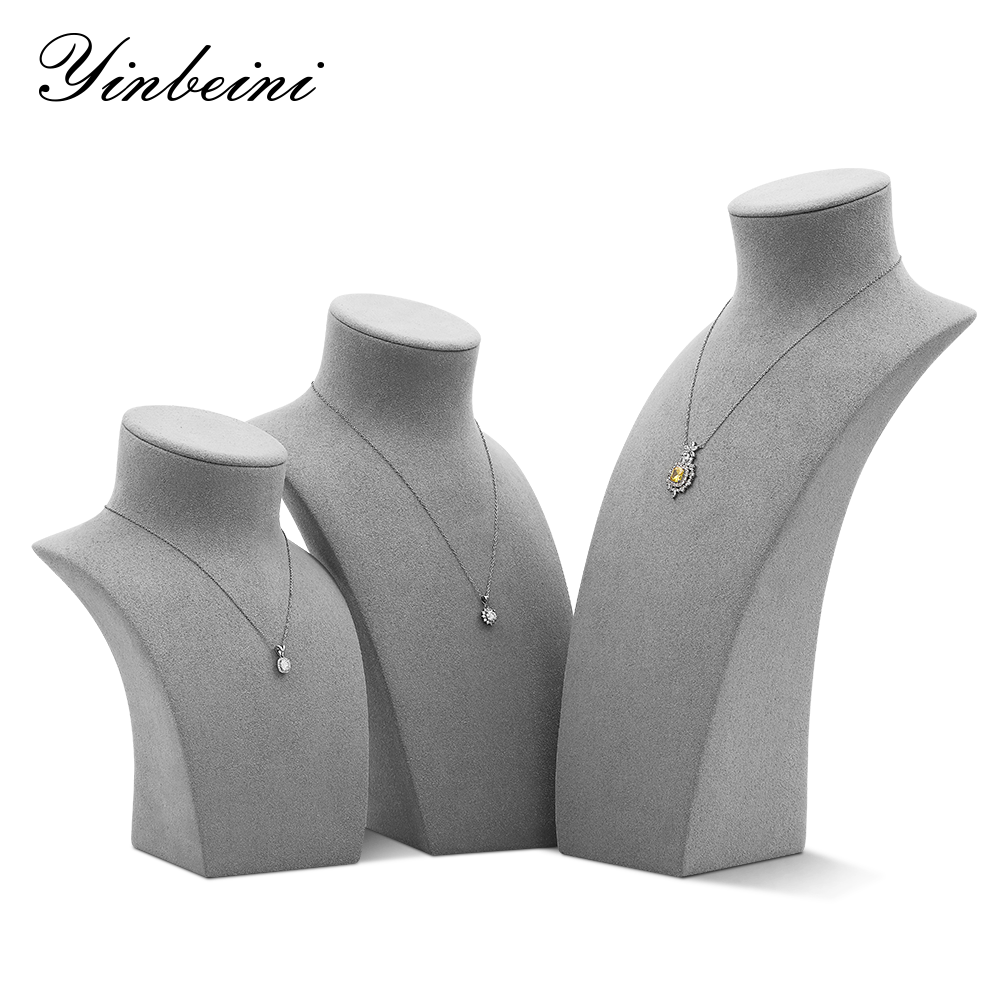 Yinbeini Portrait display stand Microfiber Necklace Display Stand Jewelry Display Props Vertical Mannequin Stand jewelry counter Gray RX012