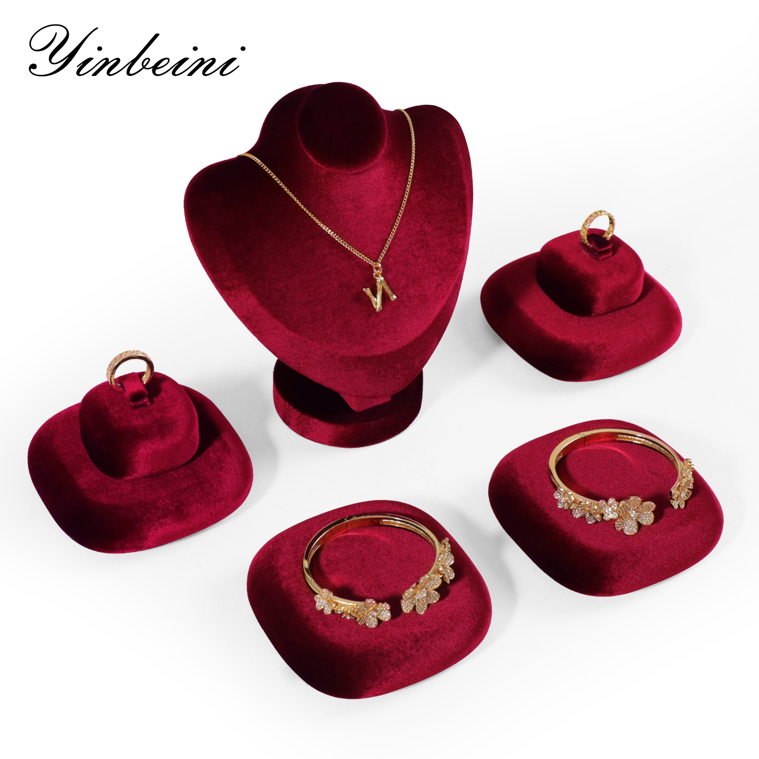 Yinbeini Romantic Velvet Irregular Jewelry Display Stand for Bridal Jewelry Soft Material for Wedding and Engagement Accessories TB024