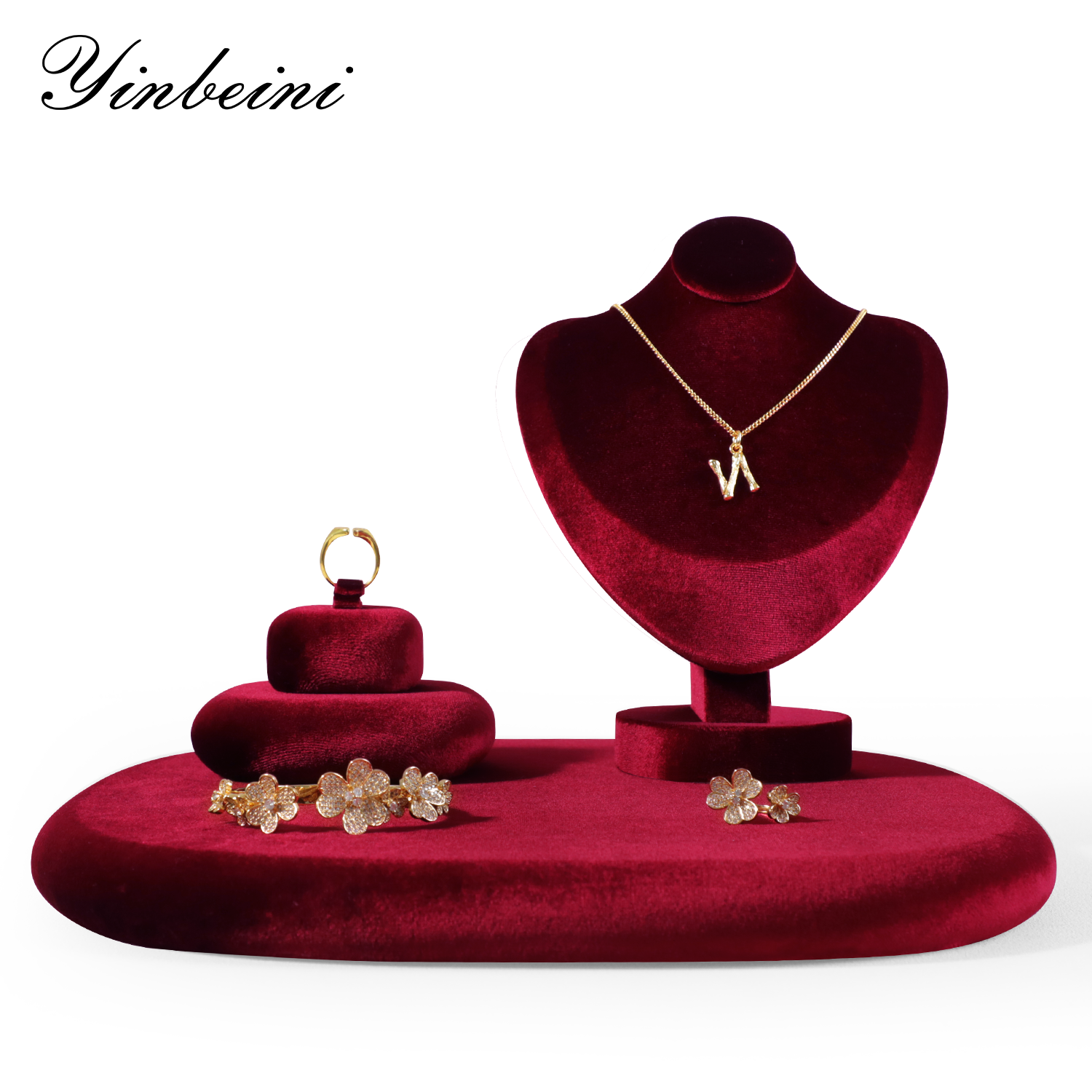 Yinbeini Romantic Velvet Irregular Jewelry Display Stand for Bridal Jewelry Soft Material for Wedding and Engagement Accessories TB024