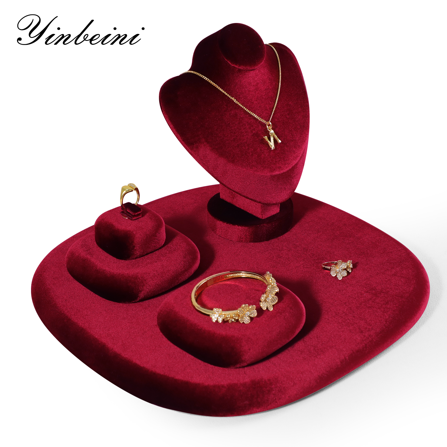 Yinbeini Romantic Velvet Irregular Jewelry Display Stand for Bridal Jewelry Soft Material for Wedding and Engagement Accessories TB024
