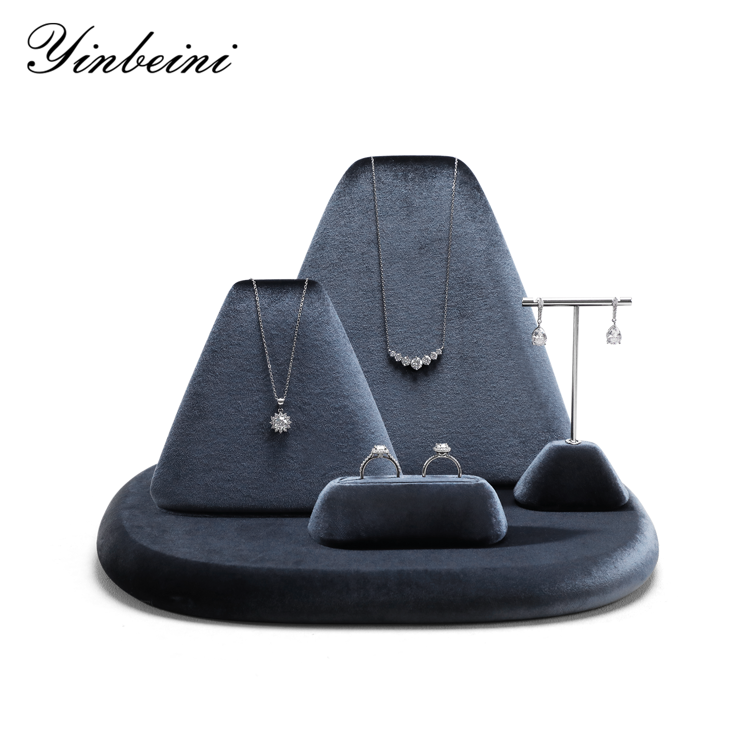 Yinbeini Gray Velvet Necklace Ring Earring Display Stand for Jewelry Safe Storage and Protection from Scratches TB042