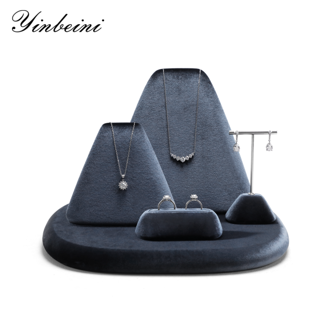 Yinbeini Gray Velvet Necklace Ring Earring Display Stand for Jewelry Safe Storage and Protection from Scratches TB042