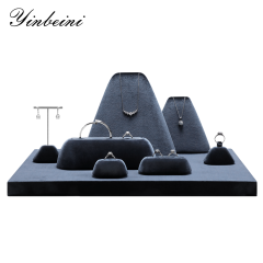 Yinbeini Gray Velvet Necklace Ring Earring Display Stand for Jewelry Safe Storage and Protection from Scratches TB042