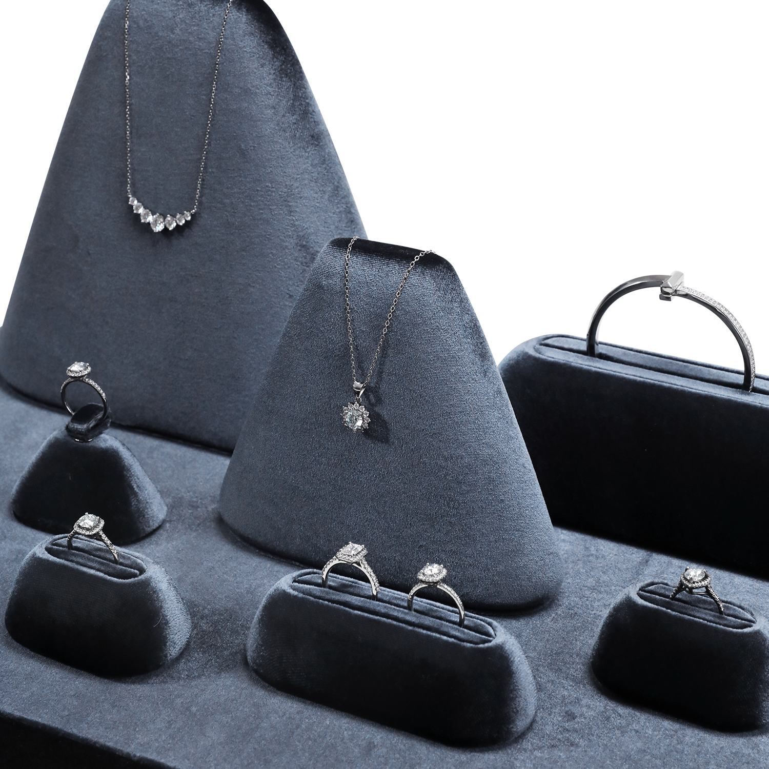 Yinbeini Gray Velvet Necklace Ring Earring Display Stand for Jewelry Safe Storage and Protection from Scratches TB042