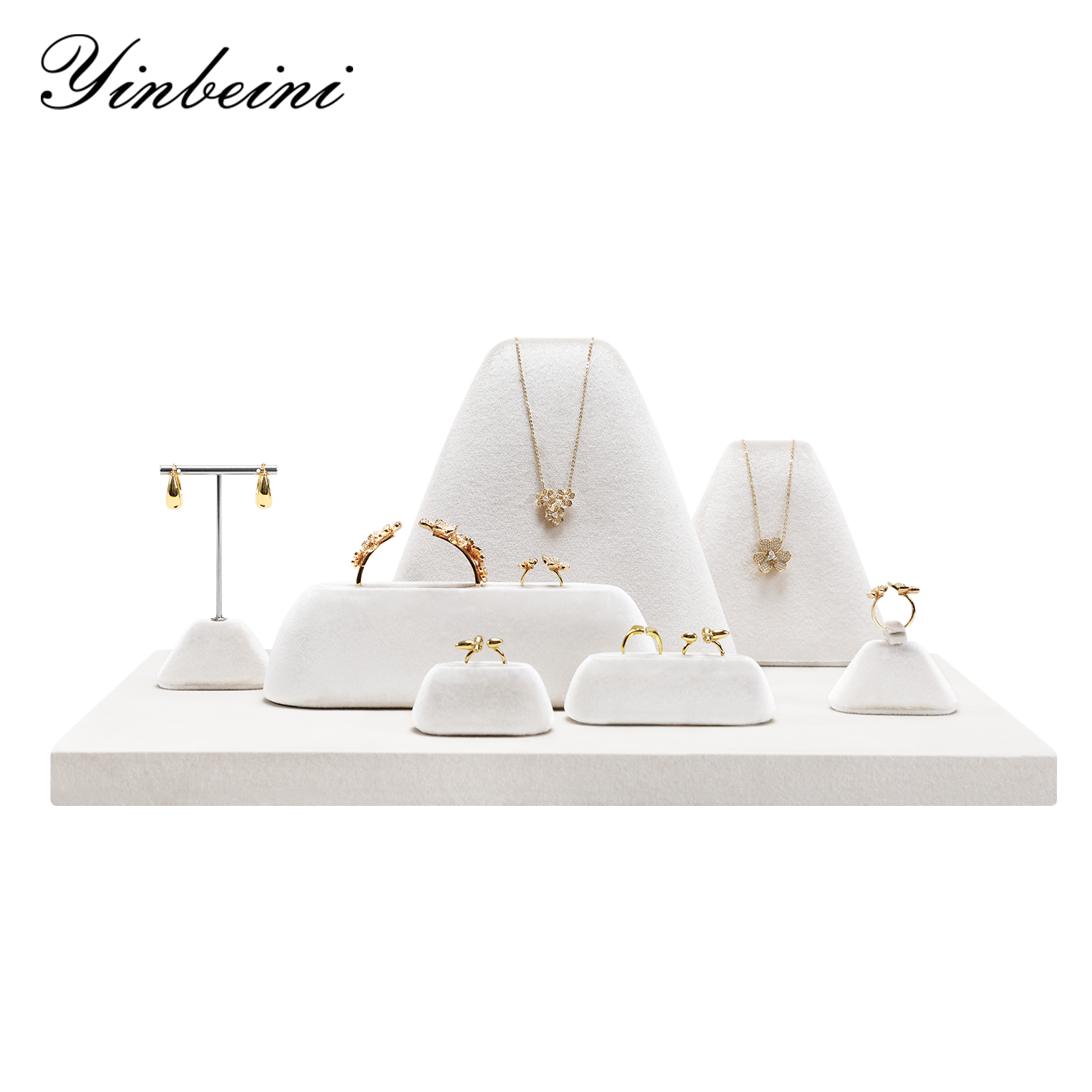 Yinbeini Velvet Necklace Ring Earring Display Stand for Complete Jewelry Ideal for Bridal Gifts Wedding Jewelry and Luxury Accessories TB044