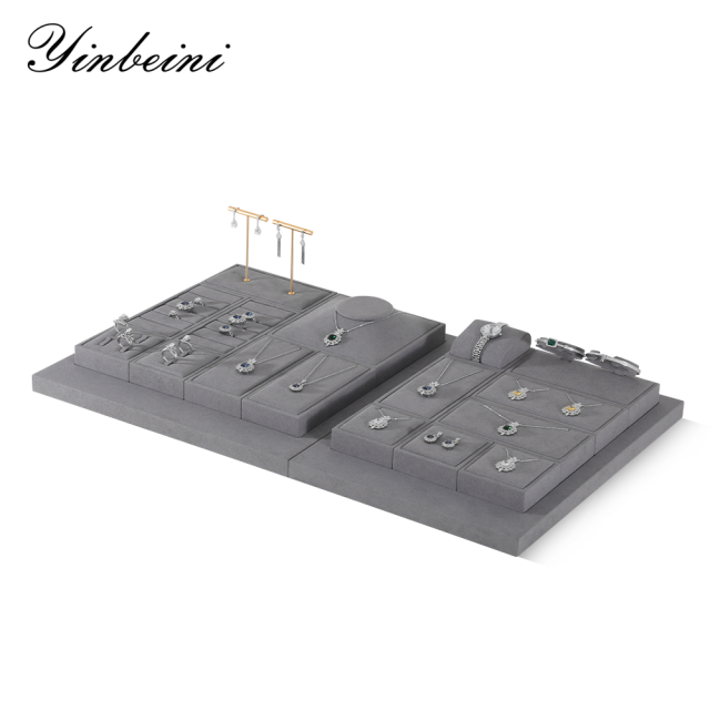 Yinbeini Gray Microfiber Jewelry Display Set for Different Jewelry of Various Styles Great for Bridal Jewelry and Retail TT013