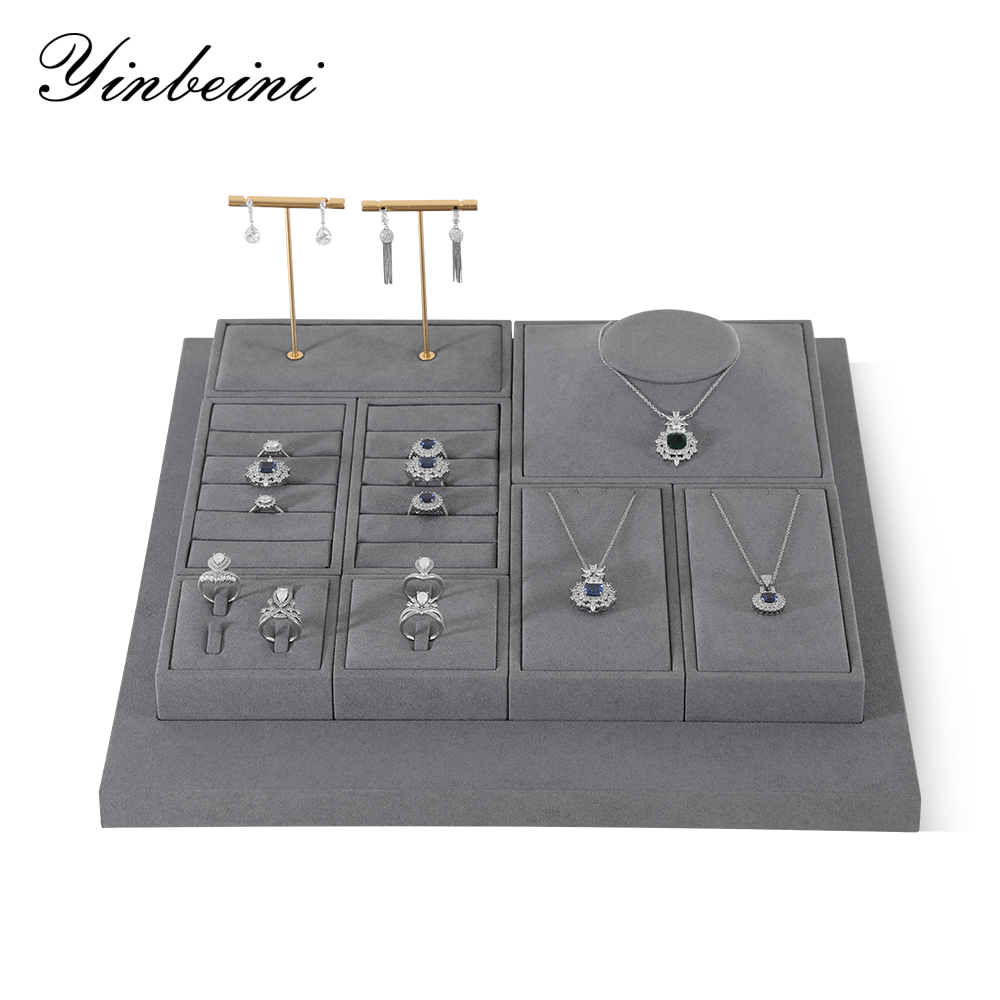 Yinbeini Gray Microfiber Jewelry Display Set for Different Jewelry of Various Styles Great for Bridal Jewelry and Retail TT013