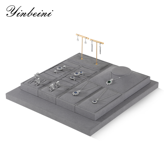Yinbeini Gray Microfiber Jewelry Display Set for Different Jewelry of Various Styles Great for Bridal Jewelry and Retail TT013