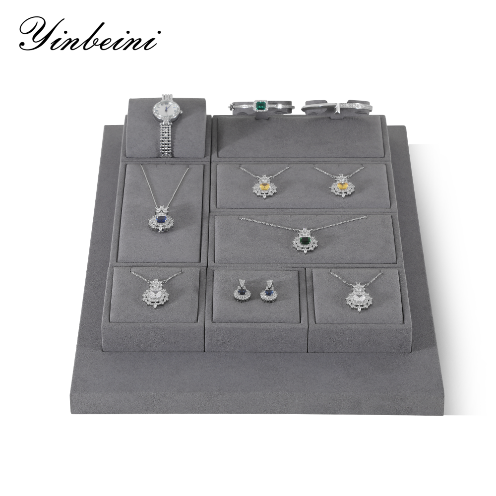 Yinbeini Gray Microfiber Jewelry Display Set for Different Jewelry of Various Styles Great for Bridal Jewelry and Retail TT013