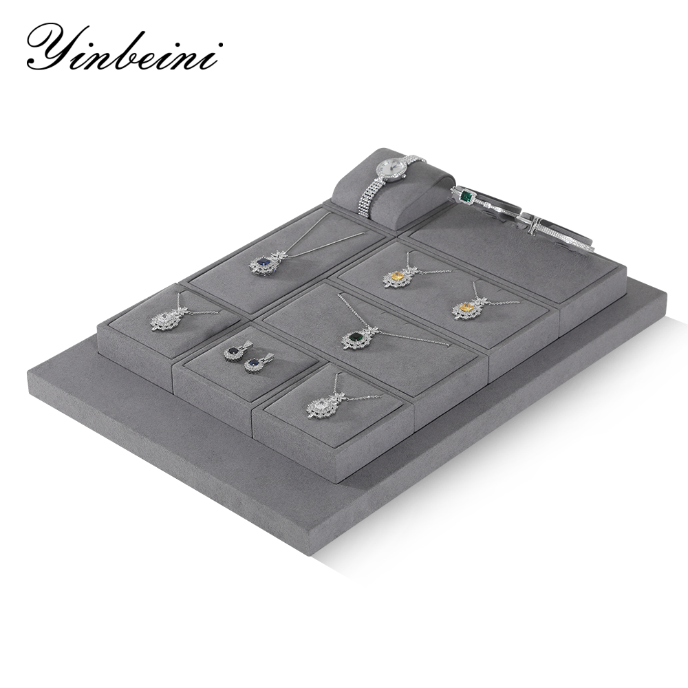 Yinbeini Gray Microfiber Jewelry Display Set for Different Jewelry of Various Styles Great for Bridal Jewelry and Retail TT013