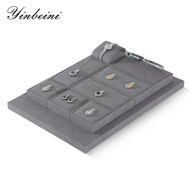 Yinbeini Gray Microfiber Jewelry Display Set for Different Jewelry of Various Styles Great for Bridal Jewelry and Retail TT013