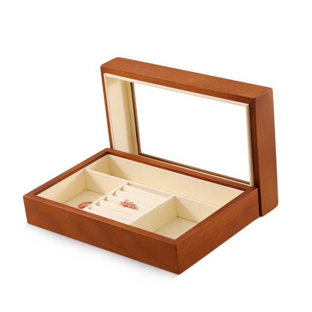Yinbeini Natural Wood Jewelry Box for Earrings with Divided Compartments Great for Preventing Tangling and Losing Small Earring Pieces X010