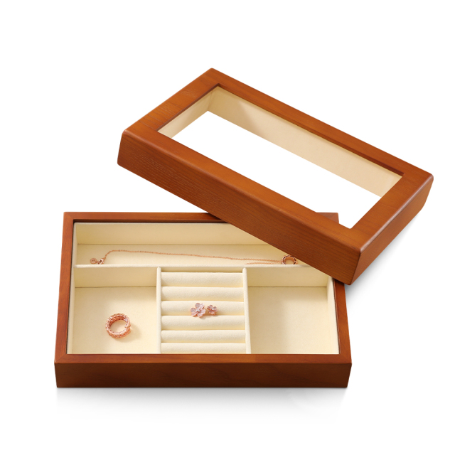 Yinbeini Natural Wood Jewelry Box for Earrings with Divided Compartments Great for Preventing Tangling and Losing Small Earring Pieces X010