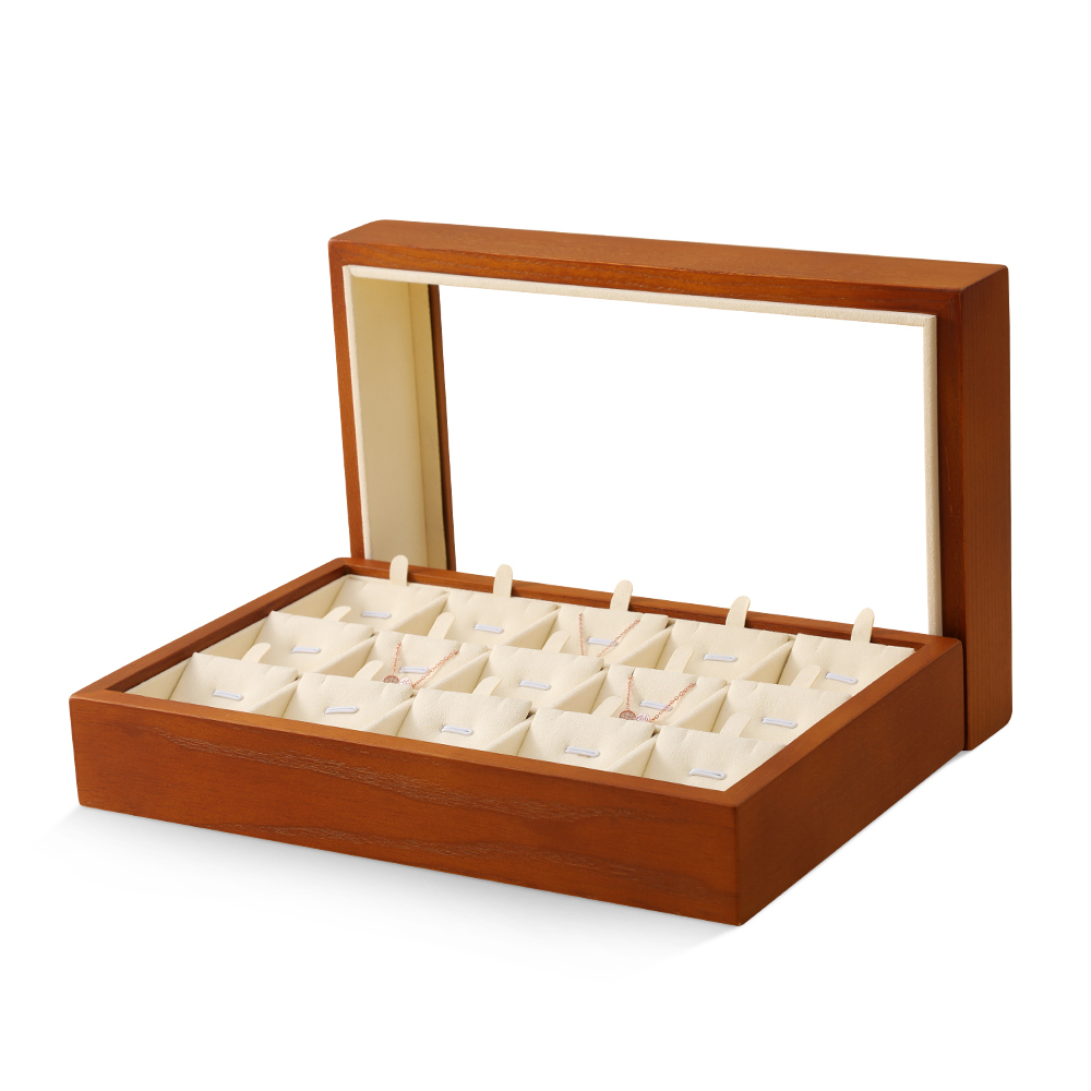 Yinbeini Natural Wood Jewelry Box for Earrings with Divided Compartments Great for Preventing Tangling and Losing Small Earring Pieces X010
